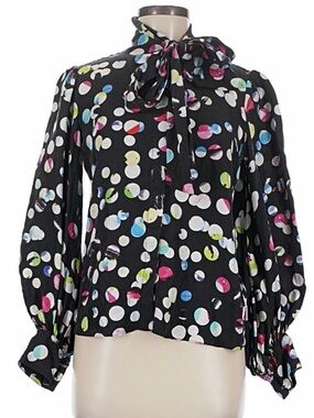 Hunter Bell Black Multicolor Silk Polka Dot Pussybow Blouse Sz.XS